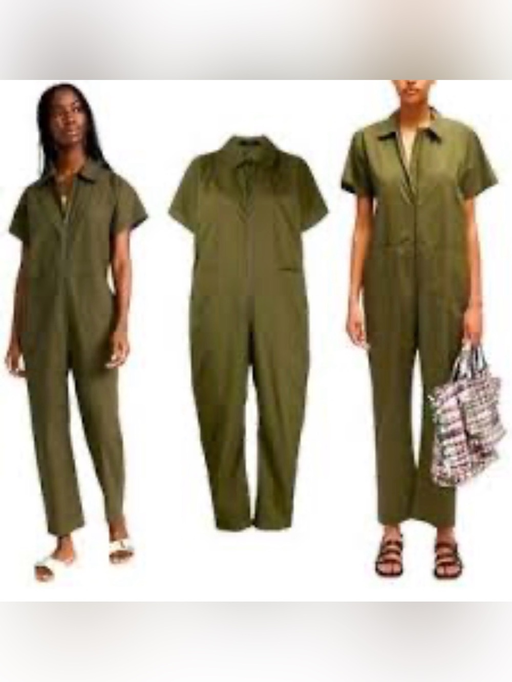 RACHEL COMEY Sz 4 Olive Green Short-Sleeve Utility Barrie Jumpsuit Boiler Suit